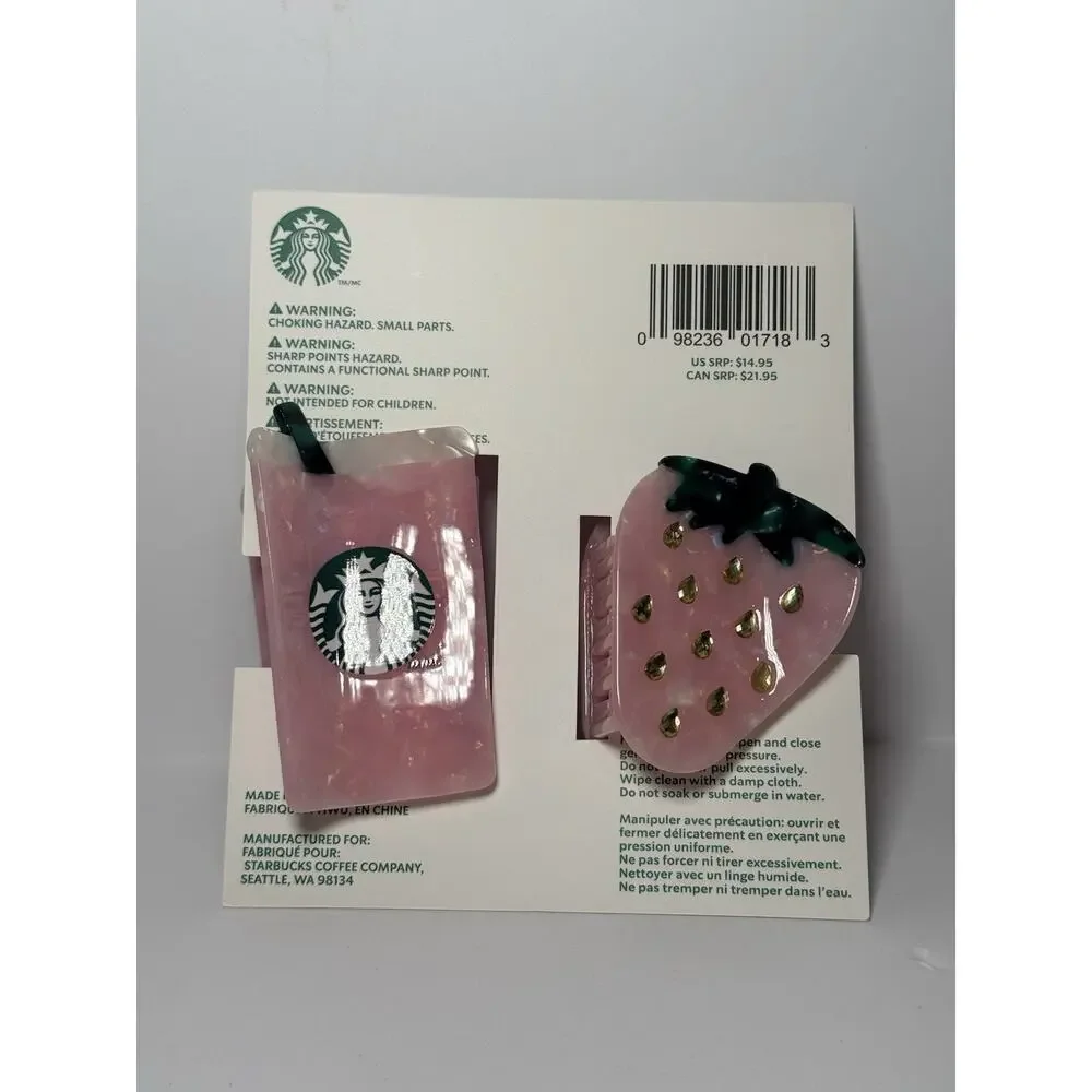 Starbucks 2026 Limited Edition PINK VIBES PINK DRINK Hair Clips Claw Clips NWT